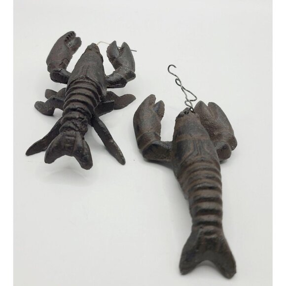 Vintage Cast Iron Lobster Crawfish Figurine Paperweight Nautical Decor Cajun Set - Picture 2 of 10